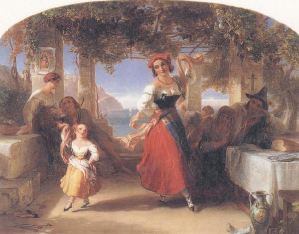 Thomas Uwins A Italian Mother Teaching her child the Tarantella oil painting picture